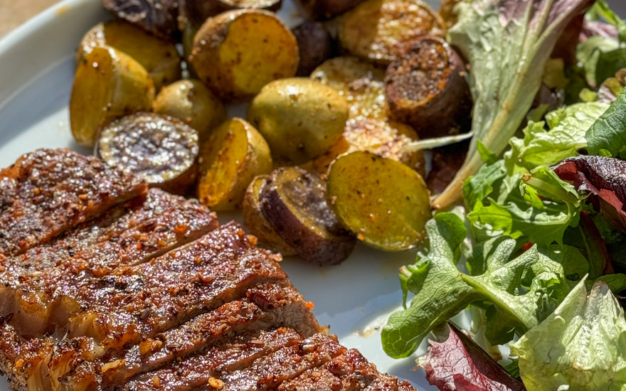 New York Strip with Roasted Potatoes and Side Salad